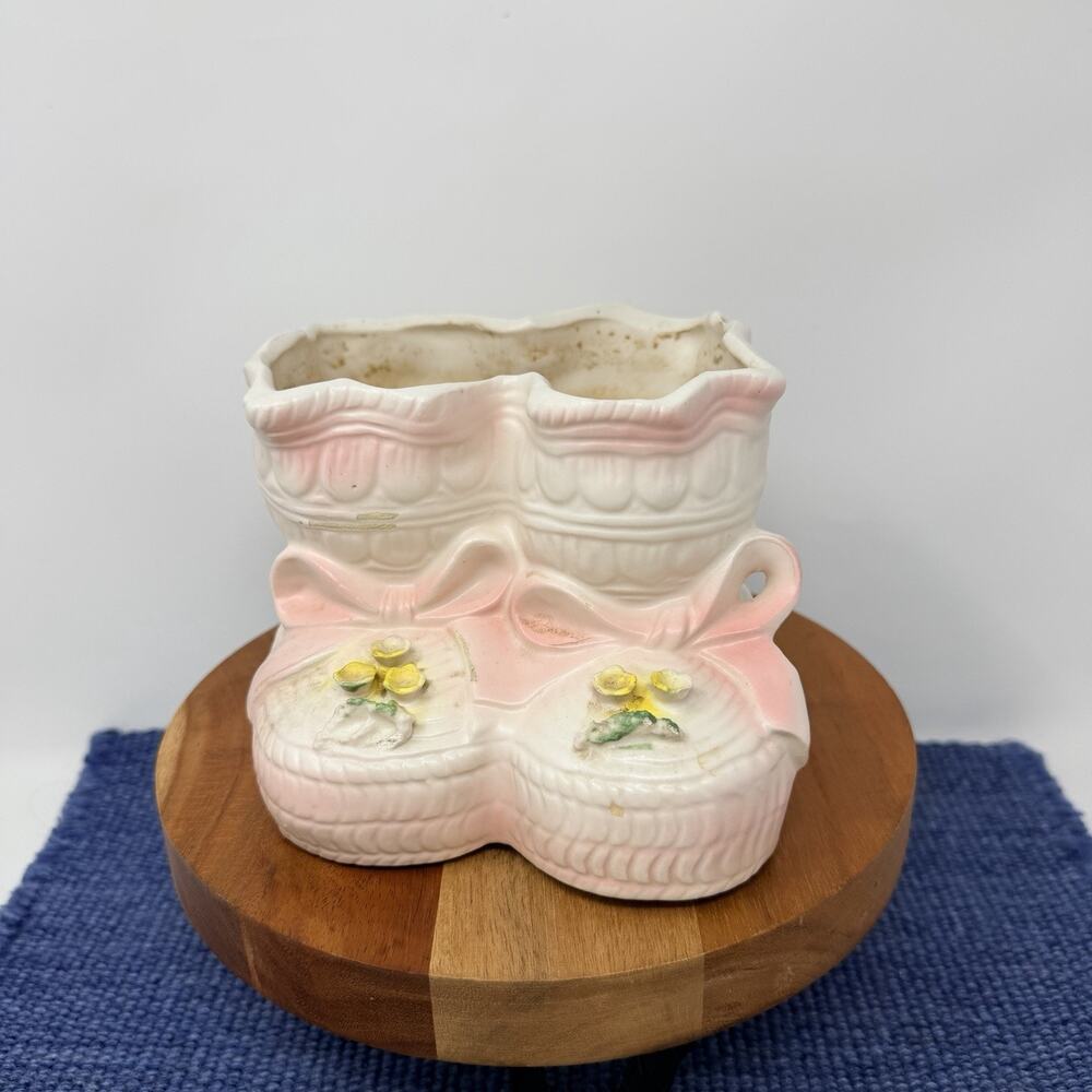 1960s Vintage Rubens Original Pink Baby Booties Planter Roses JAPAN